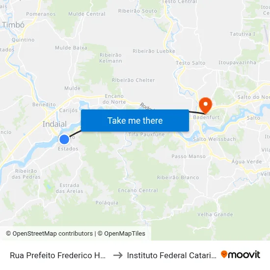Rua Prefeito Frederico Hardt, 38 to Instituto Federal Catarinense map