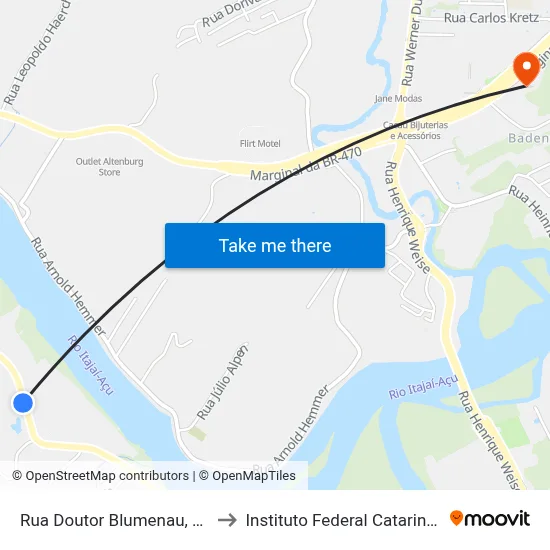 Rua Doutor Blumenau, 9552 to Instituto Federal Catarinense map