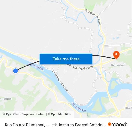 Rua Doutor Blumenau, 7927 to Instituto Federal Catarinense map