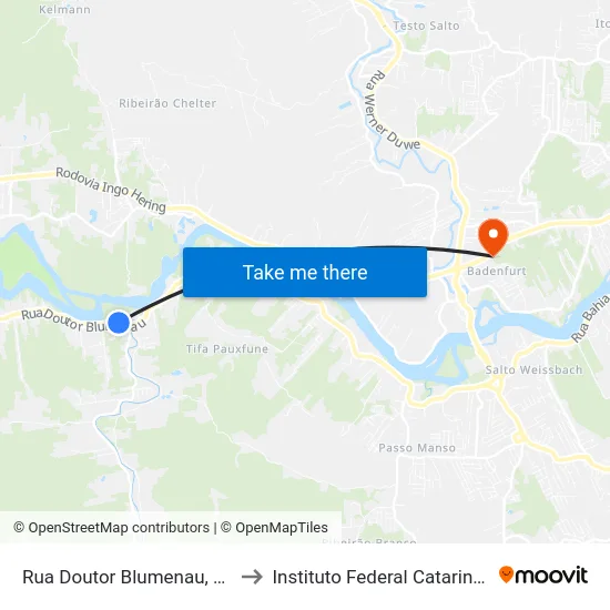 Rua Doutor Blumenau, 4460 to Instituto Federal Catarinense map