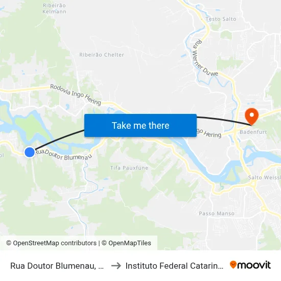Rua Doutor Blumenau, 2738 to Instituto Federal Catarinense map