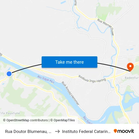 Rua Doutor Blumenau, 6987 to Instituto Federal Catarinense map