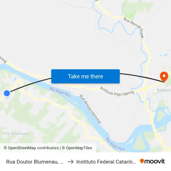 Rua Doutor Blumenau, 6689 to Instituto Federal Catarinense map