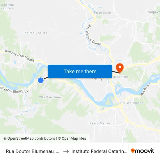 Rua Doutor Blumenau, 5925 to Instituto Federal Catarinense map