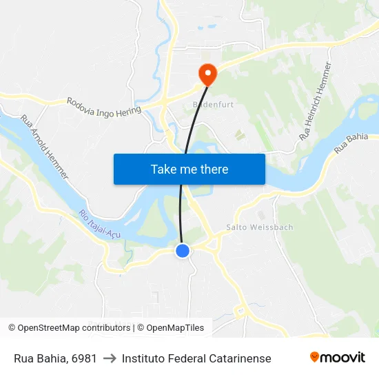Rua Bahia, 6981 to Instituto Federal Catarinense map