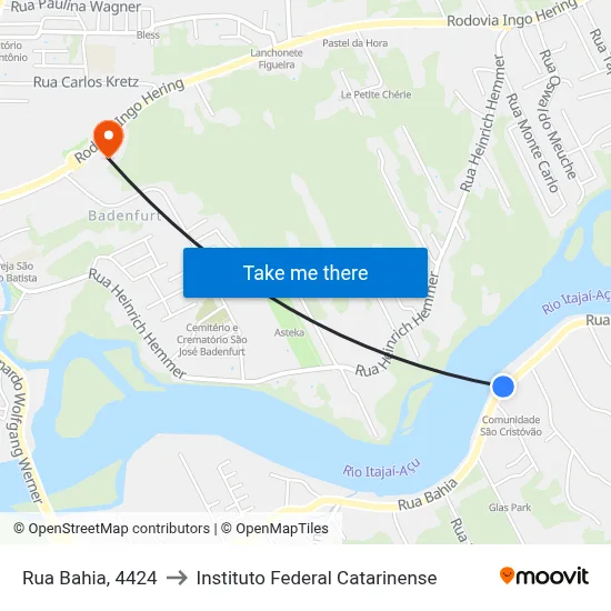 Rua Bahia, 4424 to Instituto Federal Catarinense map