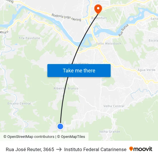 Rua José Reuter, 3665 to Instituto Federal Catarinense map