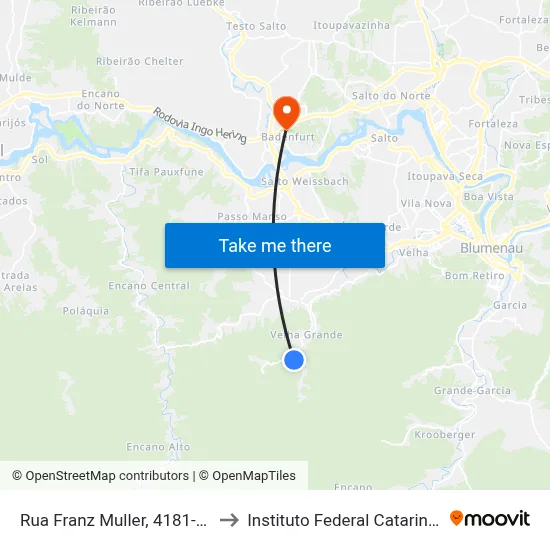 Rua Franz Muller, 4181-4311 to Instituto Federal Catarinense map
