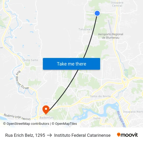 Rua Erich Belz, 1295 to Instituto Federal Catarinense map