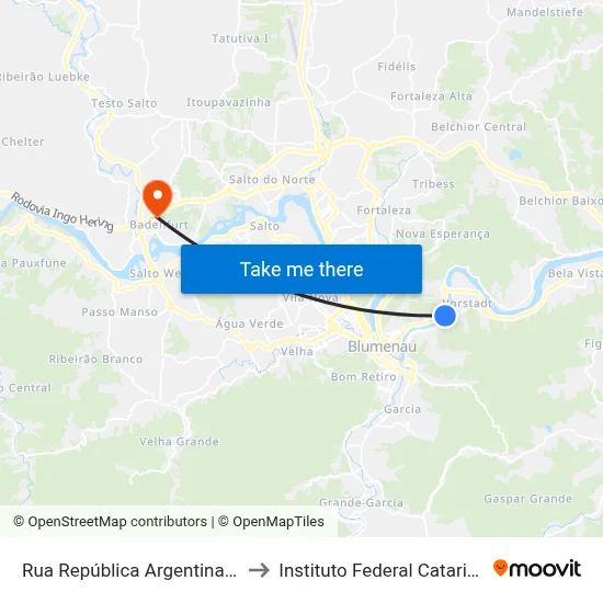 Rua República Argentina, 2305 to Instituto Federal Catarinense map