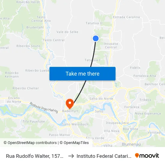 Rua Rudolfo Walter, 1572-1828 to Instituto Federal Catarinense map