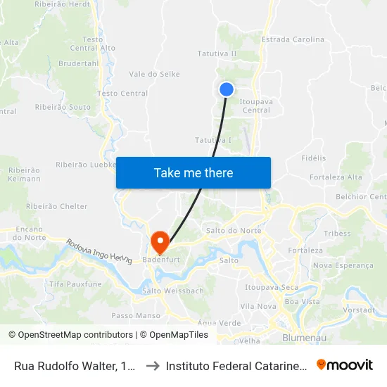 Rua Rudolfo Walter, 1419 to Instituto Federal Catarinense map