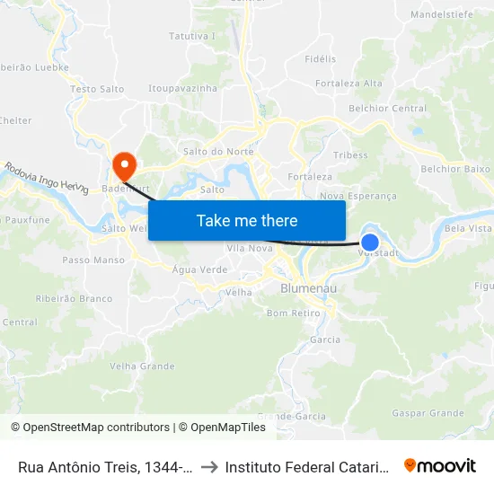 Rua Antônio Treis, 1344-1522 to Instituto Federal Catarinense map