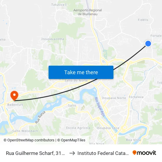 Rua Guilherme Scharf, 3107-3305 to Instituto Federal Catarinense map