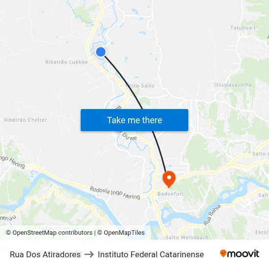 Rua Dos Atiradores to Instituto Federal Catarinense map