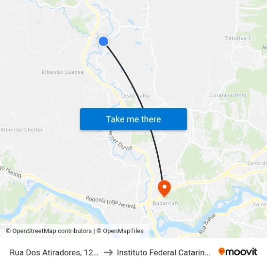 Rua Dos Atiradores, 12407 to Instituto Federal Catarinense map