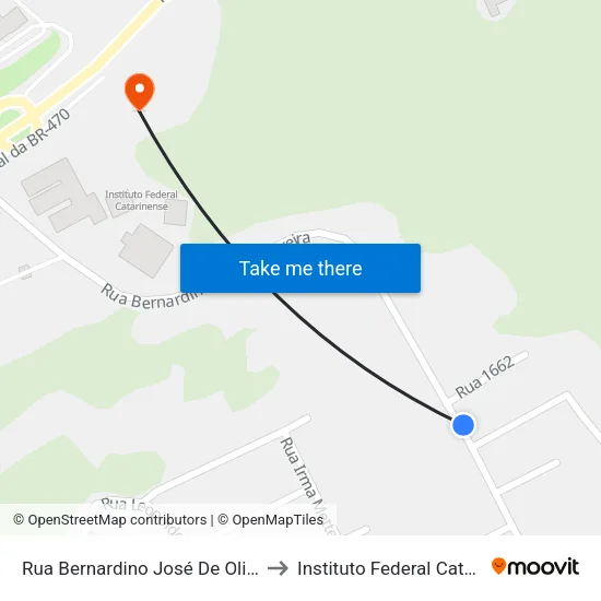 Rua Bernardino José De Oliveira, 629 to Instituto Federal Catarinense map