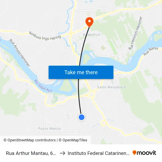 Rua Arthur Mantau, 644 to Instituto Federal Catarinense map