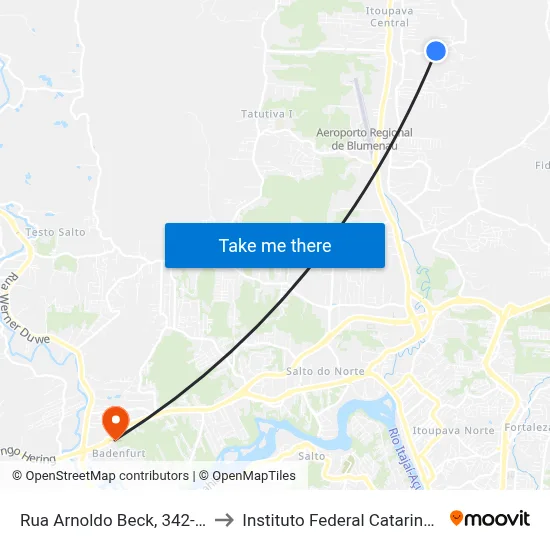Rua Arnoldo Beck, 342-388 to Instituto Federal Catarinense map