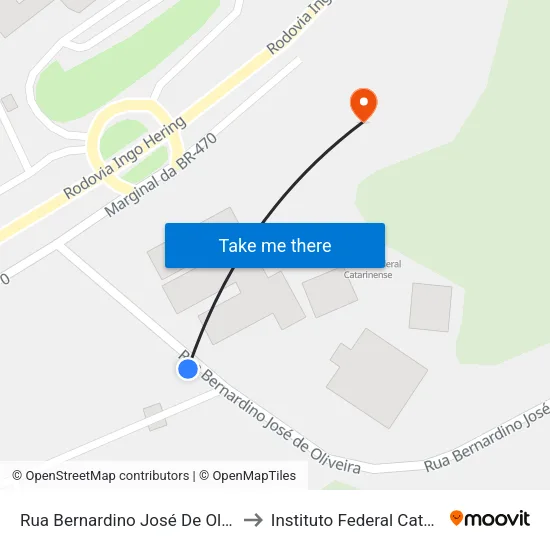 Rua Bernardino José De Oliveira - Ifc to Instituto Federal Catarinense map