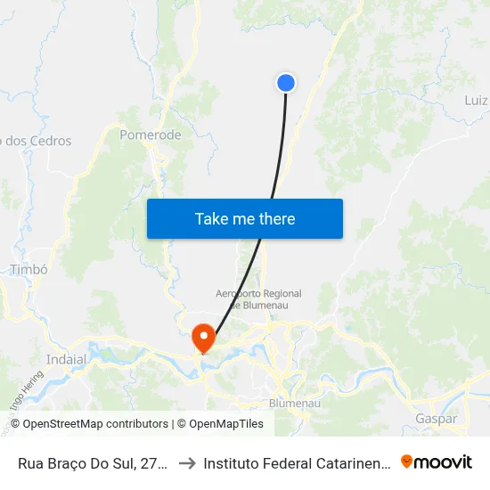 Rua Braço Do Sul, 2721 to Instituto Federal Catarinense map