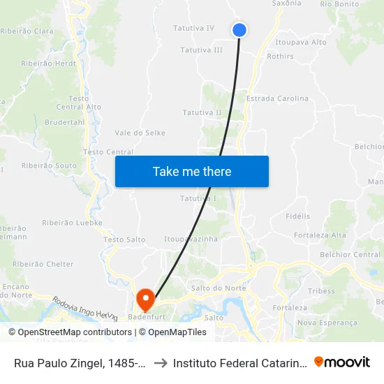 Rua Paulo Zingel, 1485-1599 to Instituto Federal Catarinense map