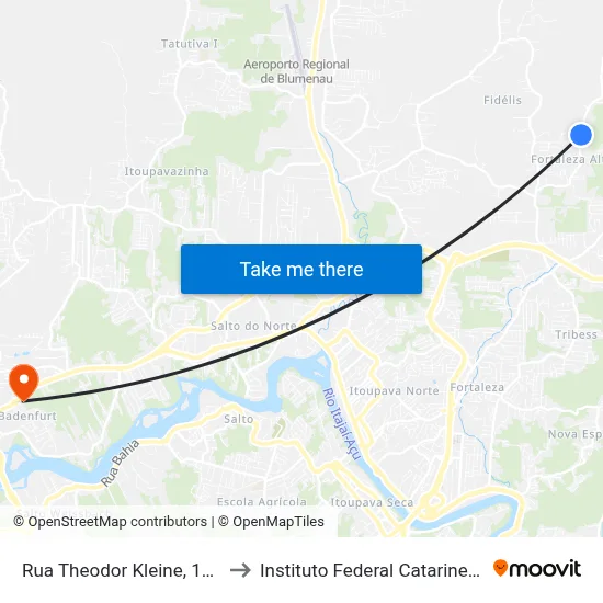 Rua Theodor Kleine, 1405 to Instituto Federal Catarinense map