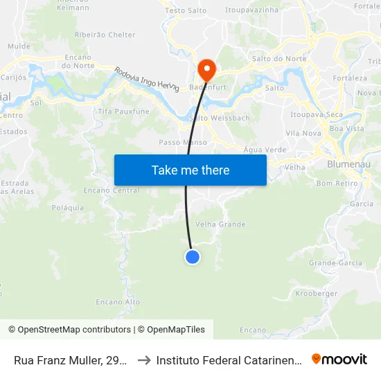 Rua Franz Muller, 2940 to Instituto Federal Catarinense map