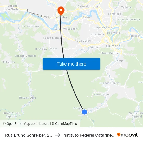 Rua Bruno Schreiber, 2349 to Instituto Federal Catarinense map