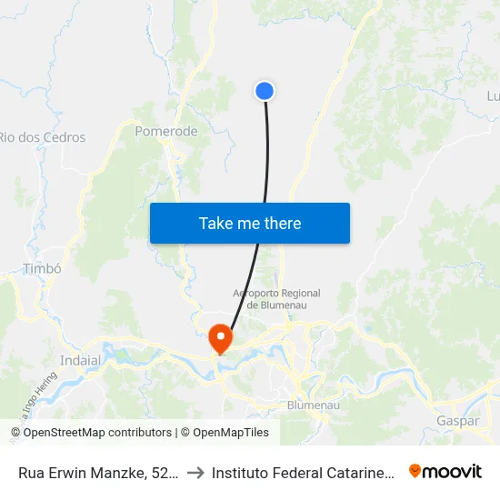 Rua Erwin Manzke, 5201 to Instituto Federal Catarinense map