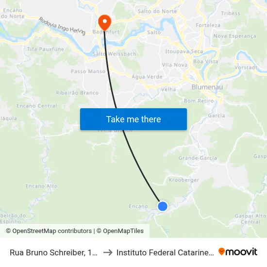 Rua Bruno Schreiber, 1182 to Instituto Federal Catarinense map