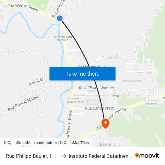 Rua Philipp Bauler, 1-67 to Instituto Federal Catarinense map