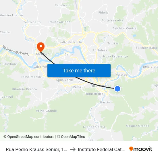 Rua Pedro Krauss Sênior, 1433-1461 to Instituto Federal Catarinense map