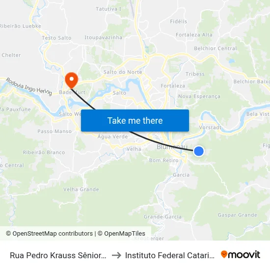 Rua Pedro Krauss Sênior, 1007 to Instituto Federal Catarinense map