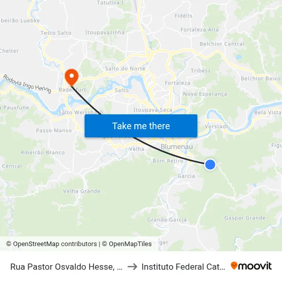 Rua Pastor Osvaldo Hesse, 1384-1488 to Instituto Federal Catarinense map