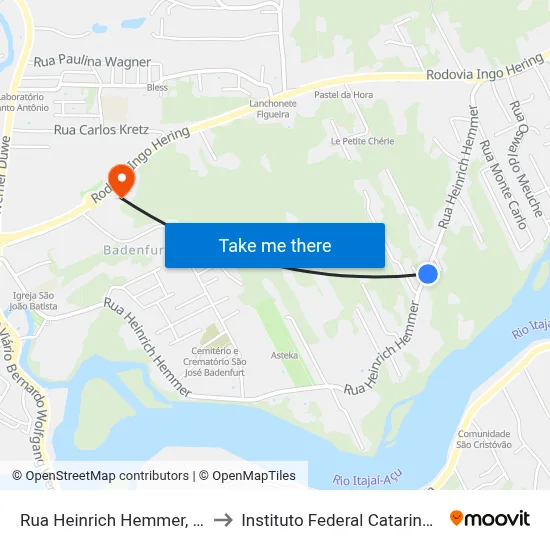 Rua Heinrich Hemmer, 875 to Instituto Federal Catarinense map