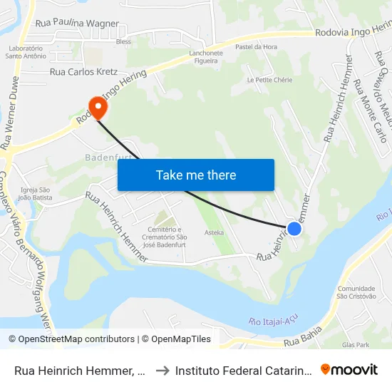 Rua Heinrich Hemmer, 1262 to Instituto Federal Catarinense map