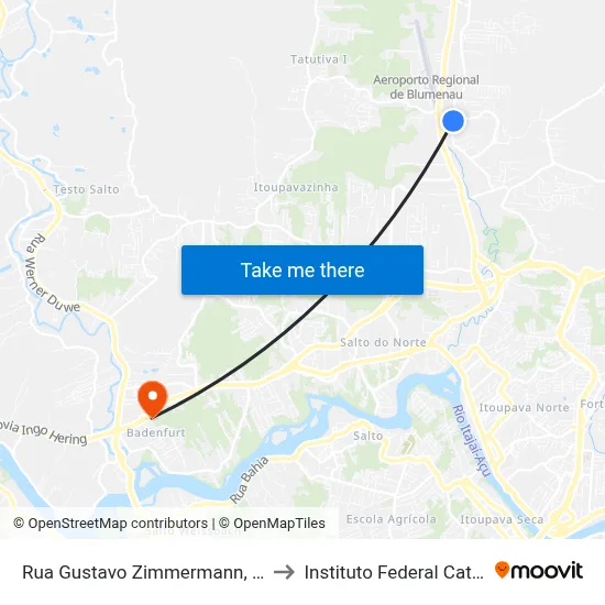 Rua Gustavo Zimmermann, 1310-1360 to Instituto Federal Catarinense map
