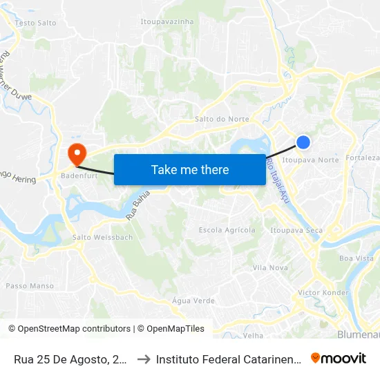 Rua 25 De Agosto, 230 to Instituto Federal Catarinense map