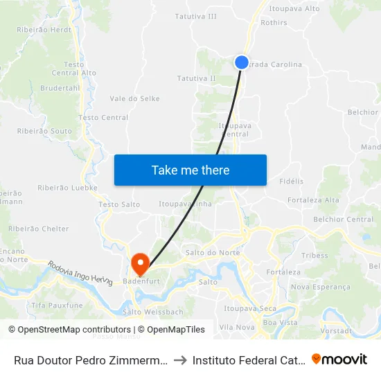 Rua Doutor Pedro Zimmermann, 10139 to Instituto Federal Catarinense map