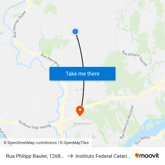 Rua Philipp Bauler, 1268-1328 to Instituto Federal Catarinense map