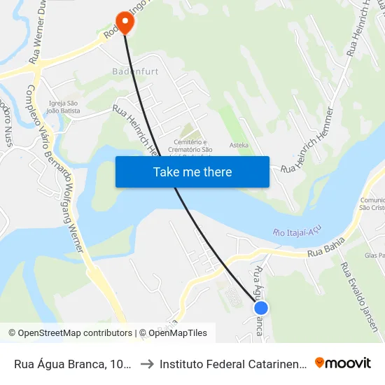 Rua Água Branca, 1025 to Instituto Federal Catarinense map