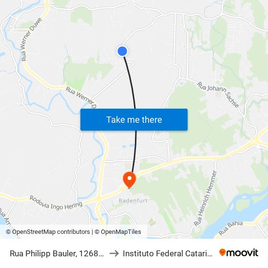 Rua Philipp Bauler, 1268-1329 to Instituto Federal Catarinense map