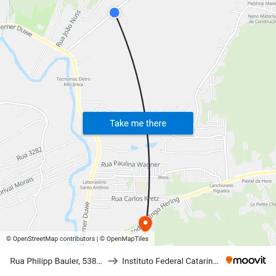 Rua Philipp Bauler, 538-558 to Instituto Federal Catarinense map