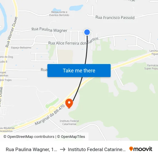 Rua Paulina Wagner, 1-43 to Instituto Federal Catarinense map