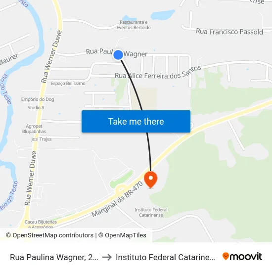 Rua Paulina Wagner, 275 to Instituto Federal Catarinense map