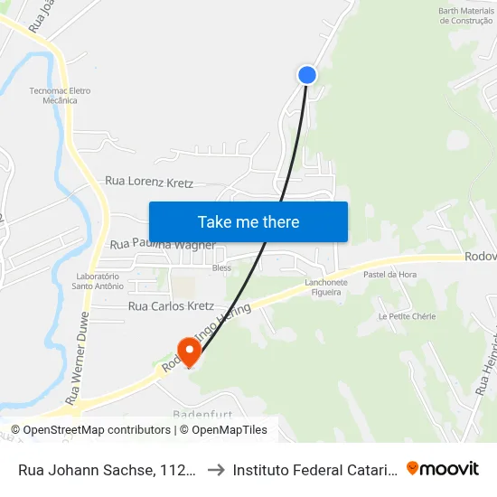 Rua Johann Sachse, 1125-1299 to Instituto Federal Catarinense map