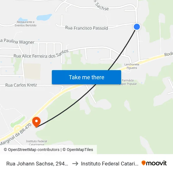 Rua Johann Sachse, 2942-3004 to Instituto Federal Catarinense map