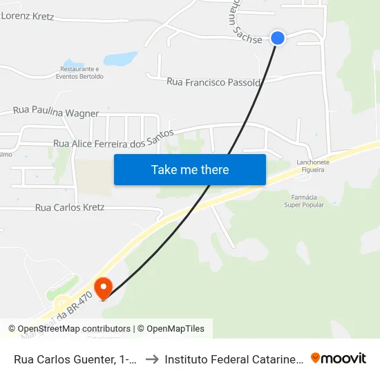 Rua Carlos Guenter, 1-241 to Instituto Federal Catarinense map