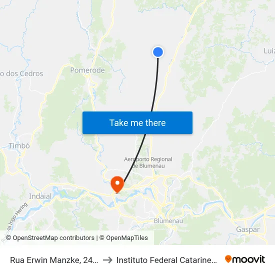 Rua Erwin Manzke, 2406 to Instituto Federal Catarinense map